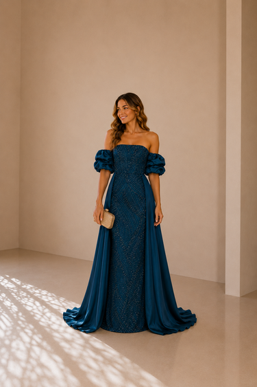 Vestido Gabriela azul petróleo