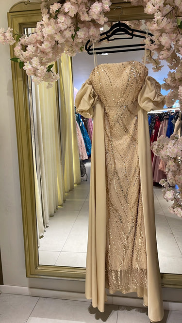 Vestido Gabriela bege dourado