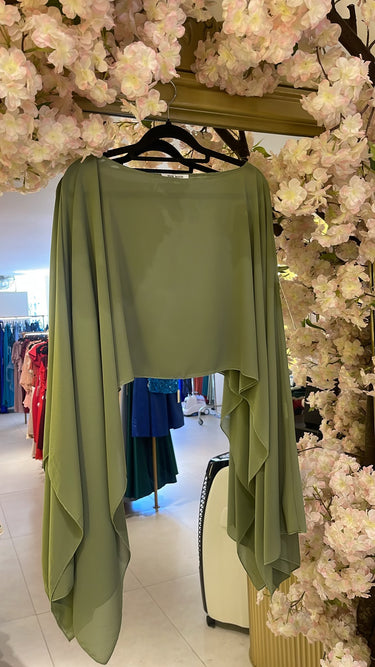 Poncho em chiffon verde olive