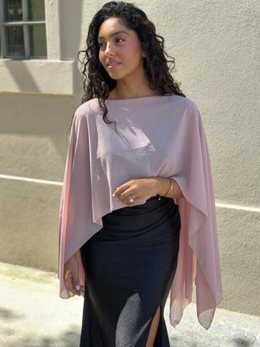 Poncho em chiffon rosa
