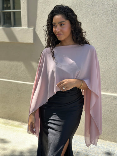 Poncho em chiffon rosa
