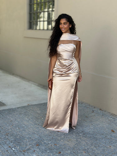 Vestido Amy bege dourado