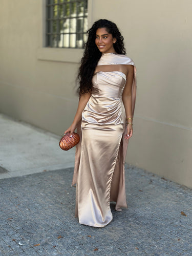 Vestido Amy bege dourado