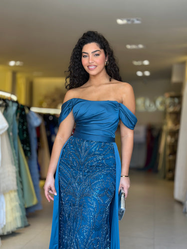 Vestido Aurora azul petróleo