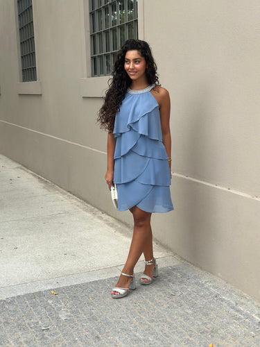 Vestido Mini Sara azul, de cerimónia