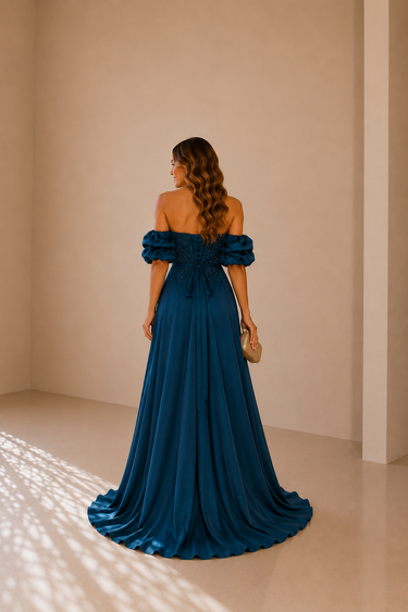 Vestido Gabriela azul petróleo