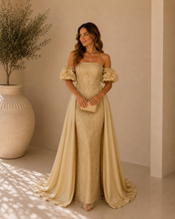 Vestido Gabriela bege dourado