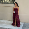 Vestido Isis bordeaux, longo sem alças com decote em coração