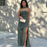Vestido Madison verde-azeitona, de festa com echarpe