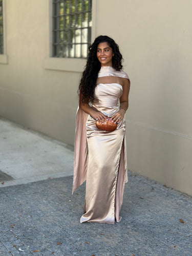 Vestido Amy bege dourado