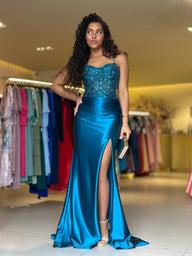 Vestido Ivy azul-petróleo, fotografia principal do modelo