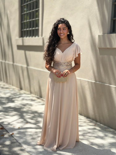 Vestido Tyra bege dourado XL