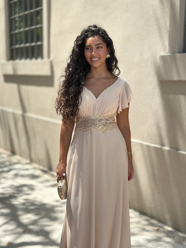 Vestido Tyra bege dourado
