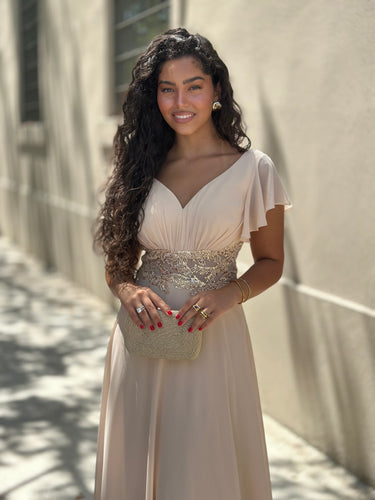 Vestido Tyra bege dourado