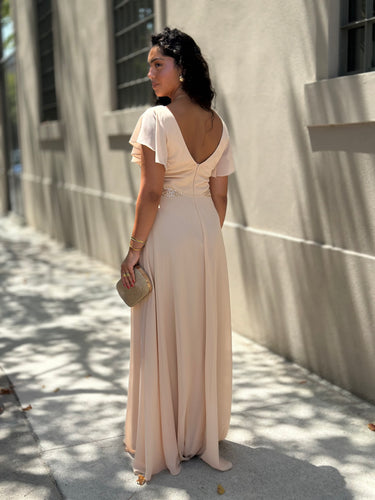 Vestido Tyra bege dourado
