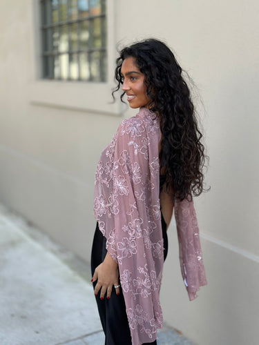 Xaile bordado rosa