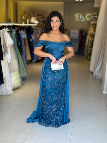 Vestido Aurora azul petróleo