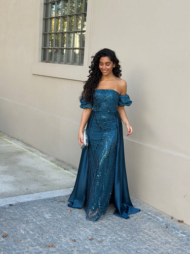 Vestido Gabriela azul petróleo