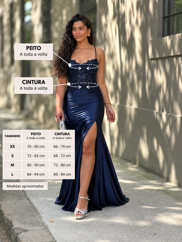 Tabela de medidas aproximadas vestido Ivy XS S M L