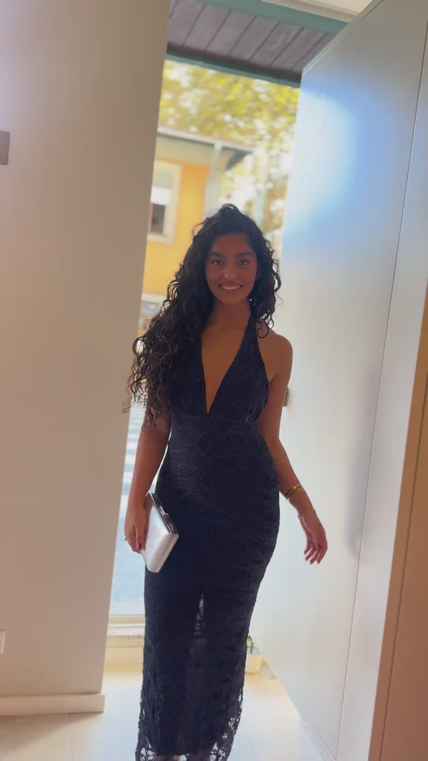 Vestido Marta azul navy — vista geral e pormenor, sem som