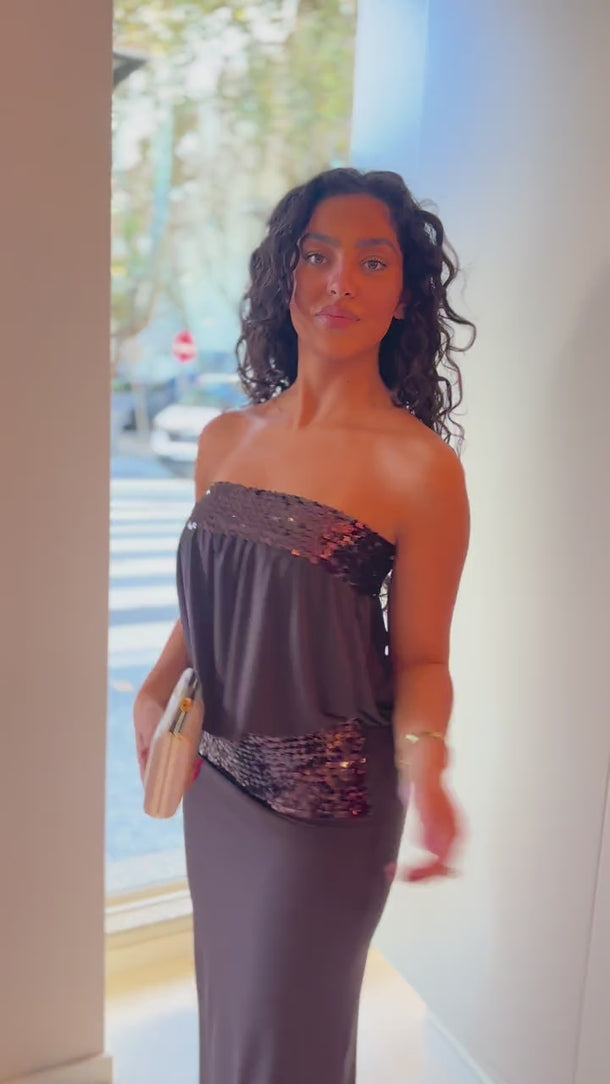 Vestido Becky castanho — vista geral e pormenor, sem som